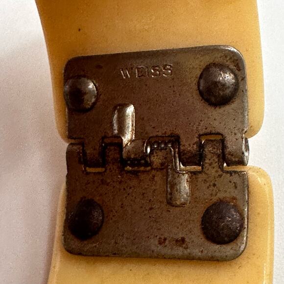 Vintage Weiss Two Bracelets Cream & Black Rhinestone Clamper Thermoset SMALL - Picture 13 of 14